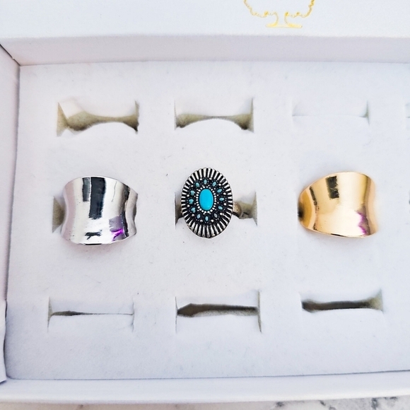 Jewelry - 3 Pcs Adjustable Fashion Rings Gold Silver Blue Country Southern Girl